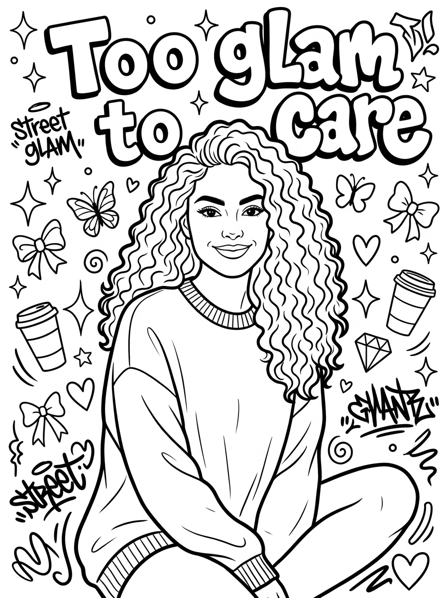 Too Glam To Care coloring page